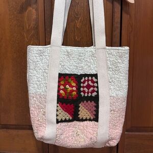 Handmade one-of-a-kind quilted market bag, granny square pocket